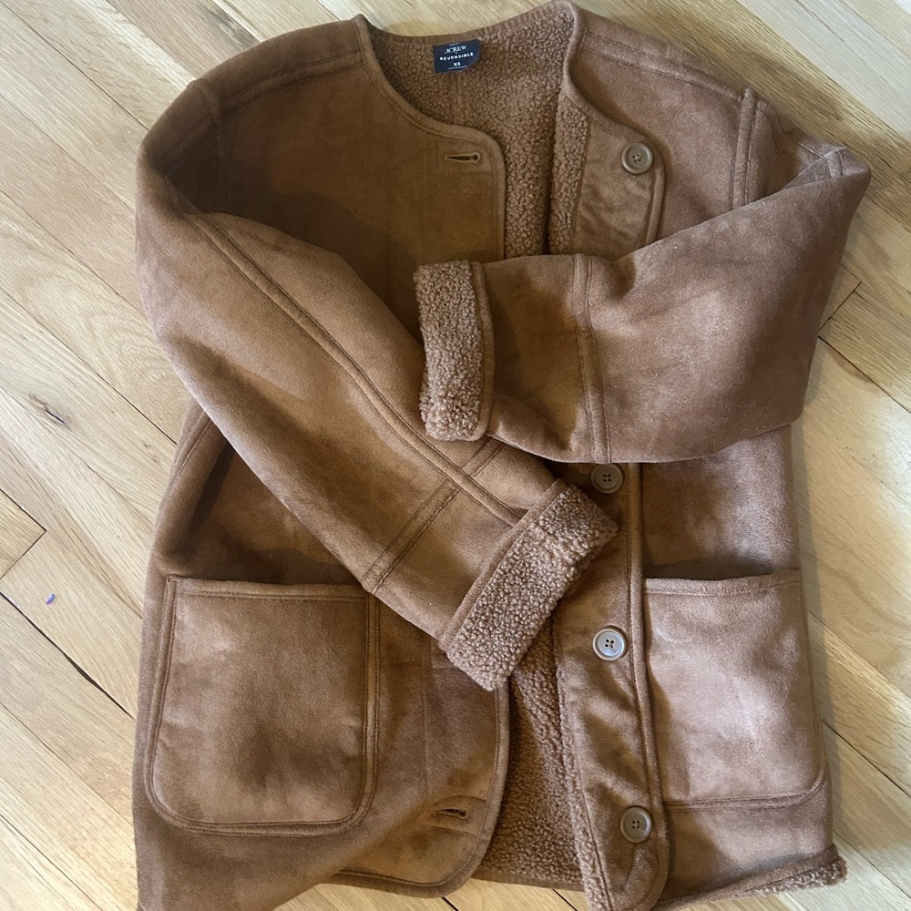 JCrew Reversible sherpa and faux-suede jacket NWT XS - Picture 2 of 3